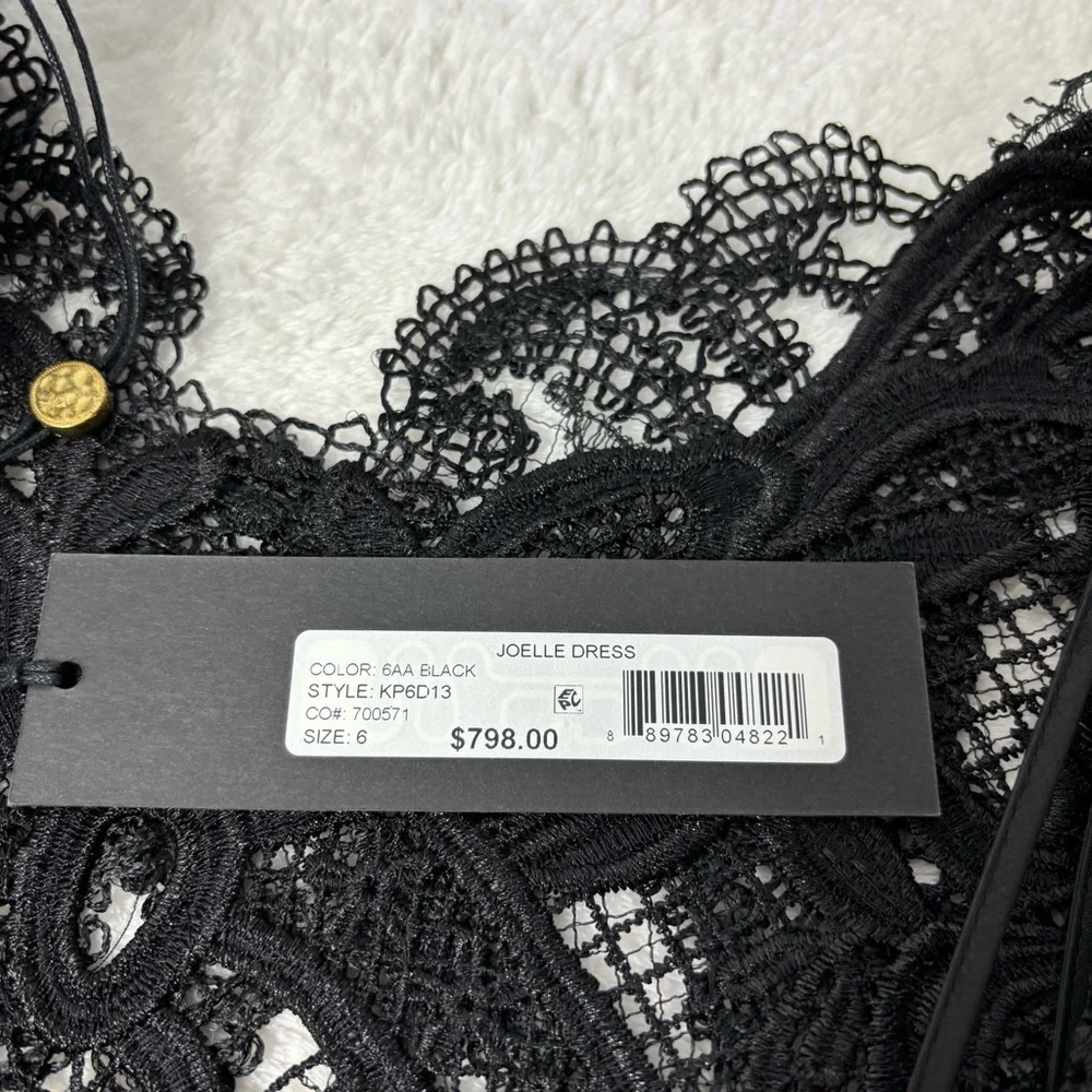 Kobi Halperin Black Lace Sheath‎ Midi Dress Cap Sleeve Size 6
